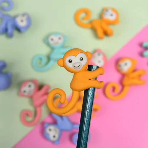 Miniatura 7 de 32 piezas de gomas de borrar y topes de lápiz para niños, gomas de borrar en forma de mono 3D lindas