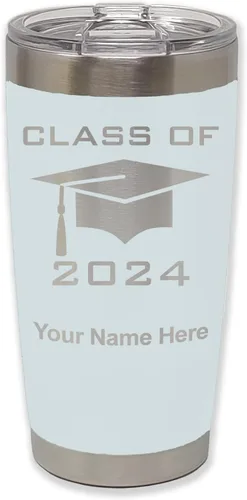 Miniatura 10 de LaserGram Vaso aislado al vacío de 20 onzas, grado de tapa clase de 2024, 2025, 2026, 2027, 2028, grabado personalizado incluido (negro)