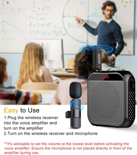 Miniatura 3 de Amplificador de voz con micrófono inalámbrico de solapa, micrófono personal para profesores para aula, megáfono portátil, sistema de auriculares