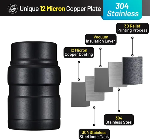 Miniatura 3 de Charcy Termo de 17oz para alimentos calientes, contenedor de comida aislado para almuerzo con cuchara plegable QB - Negro
