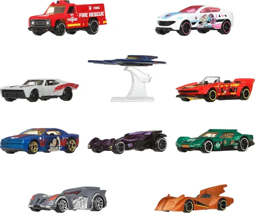 Miniatura 2 de Hot Wheels Coches de juguete, paquete de 10 con temática de Batman, juego de 10 vehículos fundidos que incluye un Batmóvil y un Batplane en escala