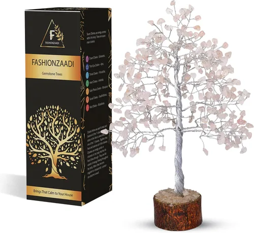 FASHIONZAADI - Árbol de cristal de cuarzo rosa, decoración de feng shui con gemas en alambre plateado, decoración de piedras curativas de chakra,