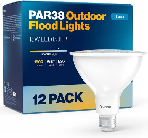 Miniatura 9 de Sunco - Paquete de 12 bombillas de inundación para exteriores, luces LED PAR38 impermeables, 1800 LM, 15 W (equivalente a 150 W), blanco cálido
