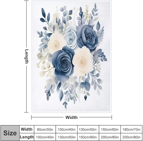 Miniatura 2 de Manta de flores de acuarela azul marino, bohemias, manta de acuarela floral con coronas de rosas y hojas de peonías, lujosa, cálida y acogedora