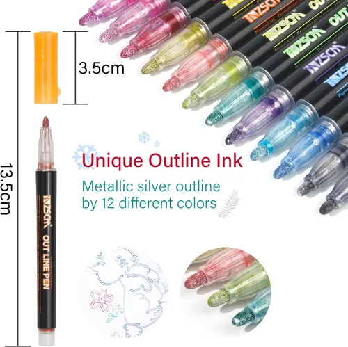 Miniatura 2 de ZSCM QUALITY DECIDES THE FUTURE Regalos de Navidad, 12 rotuladores metálicos con purpurina y contorno brillante, regalos de Navidad, 12 bolígrafos