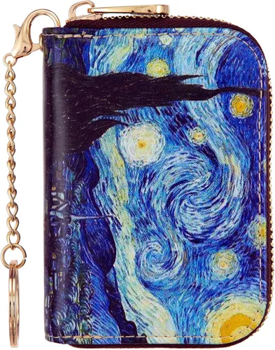 Miniatura 17 de AIRMORS Tarjetero para mujer con cremallera de cuero con cierre RFID bloqueo llavero (AA Mandala in the Galaxy)
