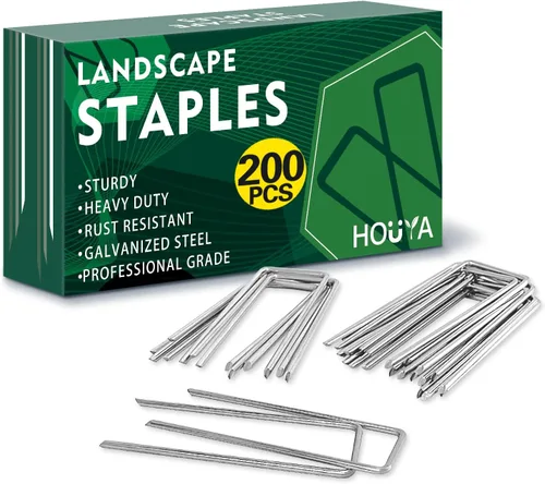 Miniatura 7 de Paquete de 50 grapas de paisaje de 4 pulgadas, calibre 12, estacas de jardín galvanizadas, grapas de jardín antioxidantes, estacas de suelo