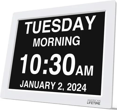 Miniatura 15 de American Lifetime Reloj digital grande para personas mayores, negro, 8 pulgadas, con día y fecha, alarmas personalizables, atenuación automática