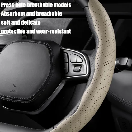 Miniatura 5 de LoyaForba Funda universal para volante de automóvil, protector universal de cuero segmentado de 15 pulgadas, antideslizante y suave, transpirable