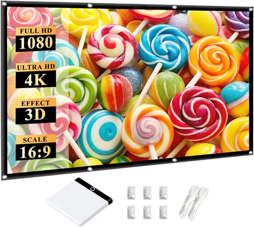 Pantalla de proyector portátil para exteriores 120 pulgadas: 16:9 4K HD Pantalla de proyección plegable y antiarrugas Soporte de pantalla de