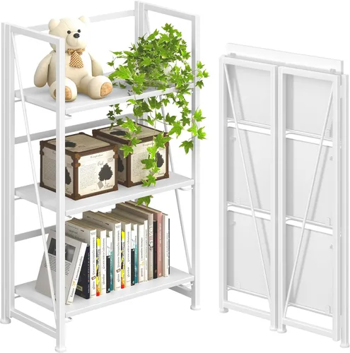 Miniatura 27 de 4NM Estantería plegable sin montaje, estante de almacenamiento para libros con estantes de 3 niveles, estilo vintage. Organizador de oficina y Todo