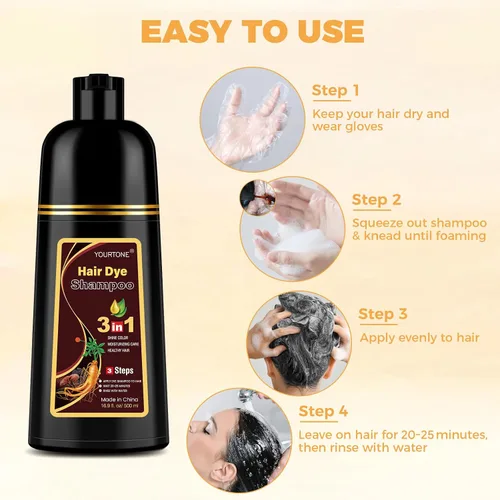 Miniatura 6 de YOURTONE Champú de tinte para el cabello castaño oscuro 3 en 1 para cobertura de cabello gris, champú de color de cabello para mujeres y hombres