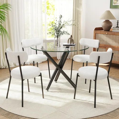 Miniatura 12 de Juego de mesa de comedor redonda de cristal negro para 2, juego de mesa de cocina pequeña y moderna de 36 pulgadas con 2 sillas de comedor tapizadas