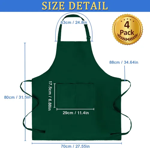 Miniatura 2 de Paquete de 4 delantales de chef, delantal ajustable con 2 bolsillos, delantal unisex personalizado para cocinar, cocina, restaurante Verde