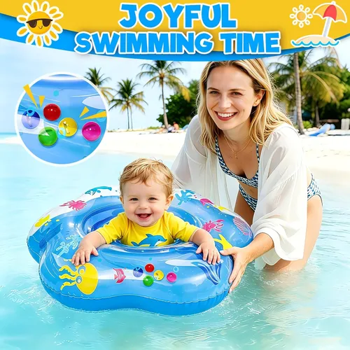 Miniatura 4 de 25.6" Inflatable Baby Pool Float for 6-36 Months Double Air Anti-Flip Safety Baby Swimming Float Toddler Swim Trainer Water Toys, Infant Swim