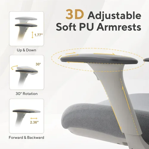 Miniatura 7 de Nouhaus Fluido - Silla de oficina ergonómica, silla de computadora de malla con respaldo alto y soporte lumbar ajustable en altura, respaldo y Gris
