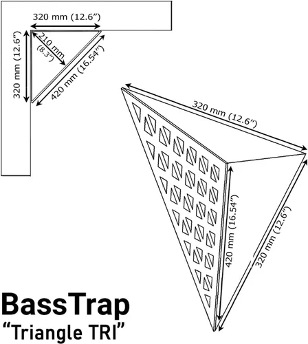 Miniatura 4 de (Paquete de 2) — Espuma acústica de absorción de sonido y difusión para esquinas de techo, trampa de bajos «Triángulo-TRI» con placa HDF laminada