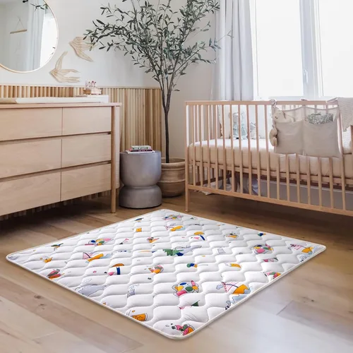 Miniatura 5 de Tapete de espuma de alta densidad para bebé, 47 x 47 pulgadas, grueso, de una pieza, cómodo y suave, antideslizante, lavable a máquina, tapete