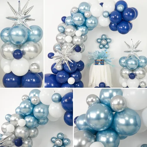 Miniatura 5 de Kit de arco de globos azul plateado, guirnalda de globos azul marino plateado con globos metálicos azul claro plateado globos de papel de aluminio