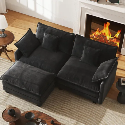 Miniatura 33 de WorthFurni Sofá Seccional Modular de 111.4", Sofá de Nube en Forma de U con 2 Otomanas Móviles, Cómodo Sofá de Chenille de Asiento Profundo