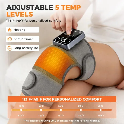 Miniatura 2 de YAZHI Masajeador de rodilla inalámbrico para aliviar el dolor, rodillera eléctrica con calefacción, 5 niveles de calor y 3 modos de masaje, regalos
