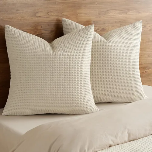 Miniatura 9 de PHF Funda de almohada 100% algodón con tejido de gofre, 18 x 18 pulgadas, sin relleno, paquete de 2 elegantes fundas de almohada cuadradas Gris claro