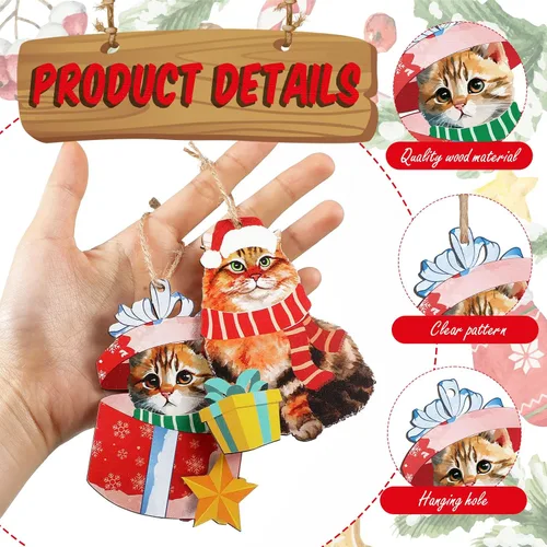Miniatura 3 de Tiamon 20 adornos de madera de Navidad para árbol de Navidad, decoración colgante surtida, cachorro, perro, gato, vaca, oso, cardenal, pájaros