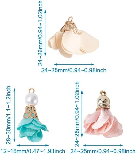 Miniatura 3 de Cheriswelry Colgantes de flores de tela de tela con pétalos florales con tapa dorada para aretes de bricolaje, llavero, fabricación de joyas