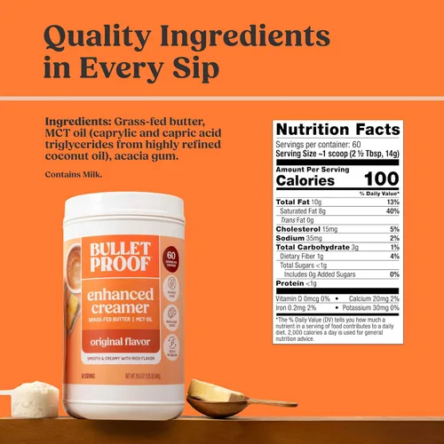 Miniatura 2 de Bulletproof Crema original, 29.6 onzas, crema de café Keto con aceite MCT y mantequilla alimentada con pasto, oferta de valor, el embalaje puede