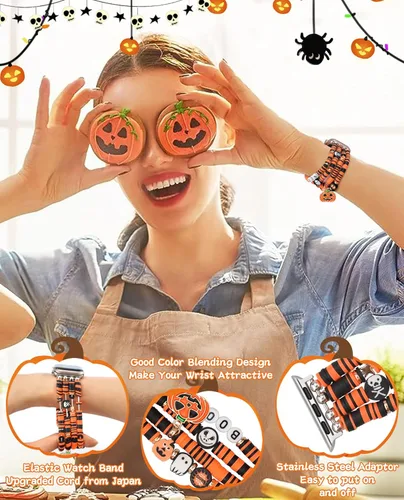 Miniatura 2 de JR.DM Correa de reloj de Halloween Compatible con Apple Watch de 38 mm, 40 mm, 41 mm, 44 mm, 42 mm, 45 mm, 46 mm, linda, preppy, hecha a mano