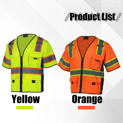 Miniatura 9 de Chaleco de alta visibilidad con bolsillos y cremallera para hombres y mujeres, chaleco de construcción con tiras reflectantes, Hi Vis Clase 3 Naranja
