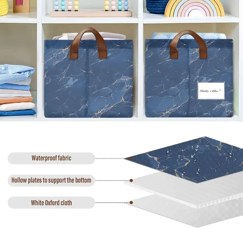 Miniatura 6 de Cestas de almacenamiento plegables decorativas de mármol azul oscuro de dibujos animados, organizador de almacenamiento con asas, estantes, armario