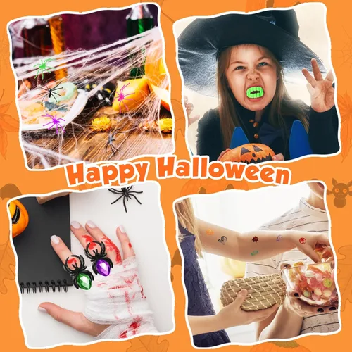Miniatura 3 de 168 piezas de recuerdos de fiesta de Halloween para niños, paquete de 24 calabazas precargadas de Halloween con juguetes, araña, dientes de vampiro