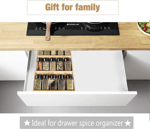 Miniatura 6 de Estante de bambú de 3 niveles para especias, gabinete de cocina de madera, organizador de especias, soporte para tarros de especias
