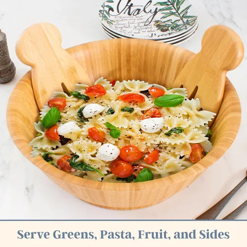Miniatura 5 de Edward manos de ensalada, cubiertos para servir ensalada 100 % de bambú, manos para ensalada original, Paquete de 1, Amarillo