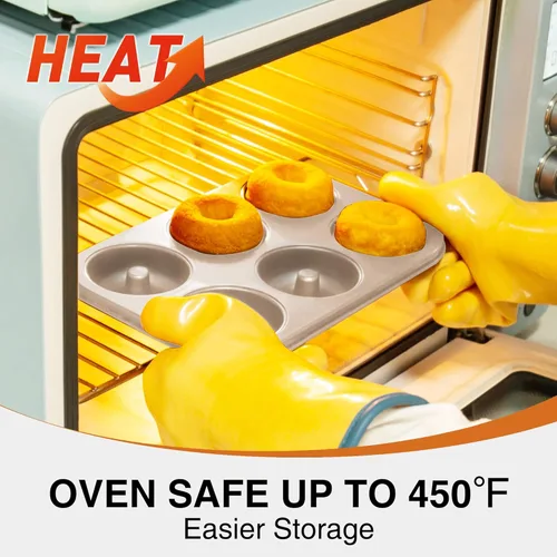 Miniatura 6 de HONGBAKE Moldes antiadherentes para hornear, paquete de 2 bandejas de donas profundas mejoradas de 6 cavidades, molde de bagel resistente para Dorado