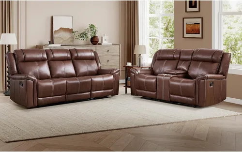 Miniatura 22 de EBELLO Sofá reclinable de cuero sintético de 3 plazas, sofá reclinable manual, silla de 3 asientos de estilo moderno de mediados de siglo con Marrón