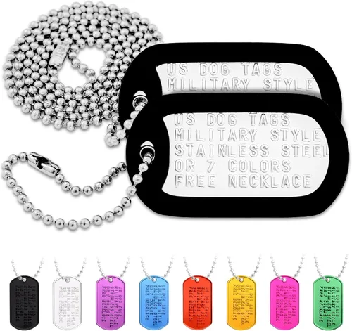 Set de id. personalizado de etiquetas para perros militares de EE. UU. a medida Completas con cadenas y silenciadores, Acero inoxidable