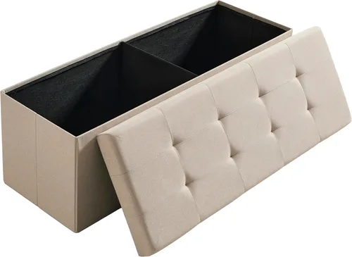 Miniatura 13 de Ornavo Home Otomán de Almacenamiento Plegable de Lino Acolchado Cubo Cuadrado Reposapiés/Asiento - 15" x 15" x 15" (Gris)