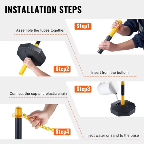 Miniatura 4 de VEVOR Conos de poste delineador de tráfico ajustable, paquete de 4, barrera delineadora de seguridad de tráfico con base rellenable de 8 pies