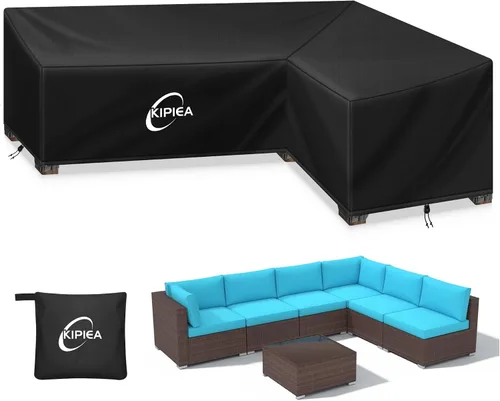 Miniatura 17 de Kipiea Funda para Sofá Seccional en Forma de L para Patio, Tela Oxford Resistente 420D, Funda Seccional para Exteriores con 6 Hebillas a Prueba