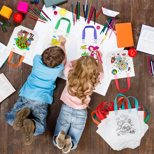 Miniatura 7 de BBTO 100 bolsas de regalo para colorear con dibujos animados, reutilizables, para fiesta, pintura, no tejidas, para niños, fiesta de cumpleaños
