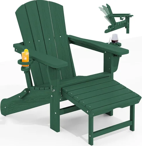 Miniatura 37 de KINGYES Silla Adirondack plegable ajustable con otomana retráctil, silla reclinable Adirondack de polietileno de alta densidad con soporte