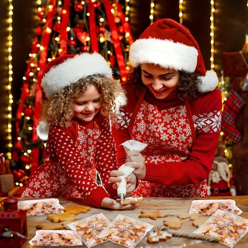 Miniatura 6 de Coopay 200 bolsas para galletas de Navidad con copos de nieve, pequeñas bolsas de celofán para golosinas, 5.5 x 5.5 pulgadas, autoadhesivas