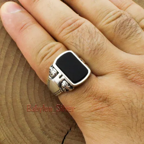 Miniatura 5 de Anillo de lujo pesado de plata de ley 925 con piedra de ónice turca hecha a mano con diseño de águila, Piedra, ónix