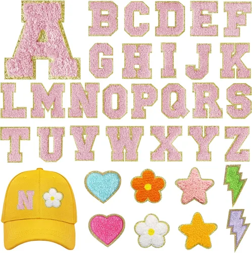 Miniatura 11 de MEEZY 34 parches de letras autoadhesivas de felpilla, apliques bordados de la A-Z, parches de letras termo-adhesivas del alfabeto, parche de tela