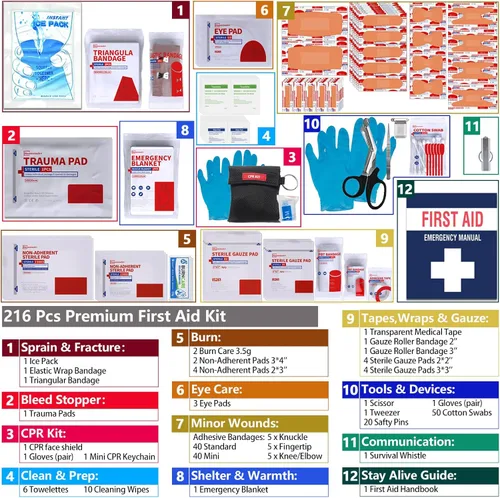 Miniatura 4 de Kit de primeros auxilios, kit profesional de primeros auxilios para trauma con compartimentos etiquetados, sistema Molle para coche, senderismo