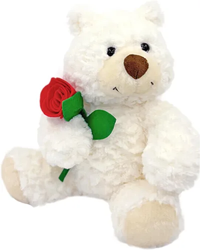 Oso de peluche blanco con rosa de 9 pulgadas, lindo oso de peluche pequeño suave para San Valentín, boda, aniversario, regalo de cumpleaños para