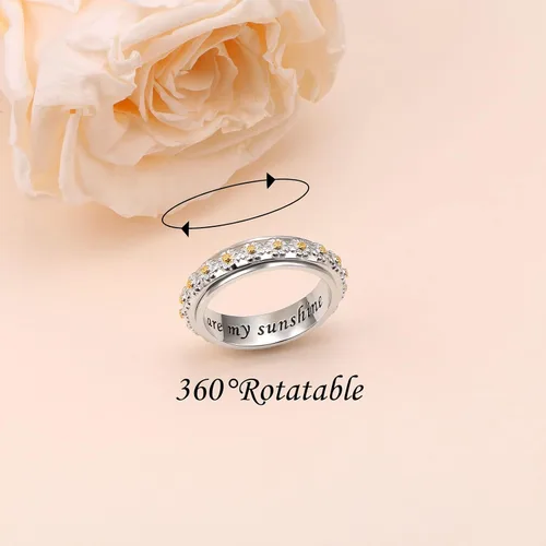 Miniatura 3 de Anillo giratorio para aliviar la ansiedad con margaritas You Are My Sunshine Flower Fidget Ring de plata esterlina TDAH para aliviar el estrés