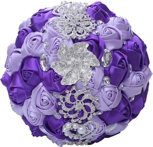 Miniatura 28 de XINNI Ramo de boda nupcial hecho a mano novia dama de honor satén rosa ramo de flores con diamantes de imitación perla encaje decoración de boda